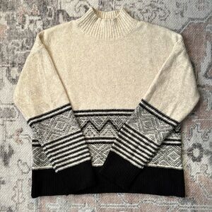 Banana Republic Fair Isle Mock-Neck Sweater Black & Oatmeal Size M
